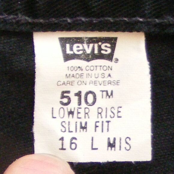 Vintage LEVI'S 510 Jeans, 16, Lower Rise, Slim Fit, Black, Zipper, 5 Pockets - Picture 8 of 9